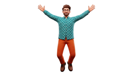3D Man with Arms Raised in Joy
