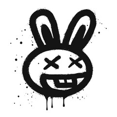 Smiling face emoji rabbit character. Spray graffiti depicting a smiling rabbit. isolated on white background. vector illustration