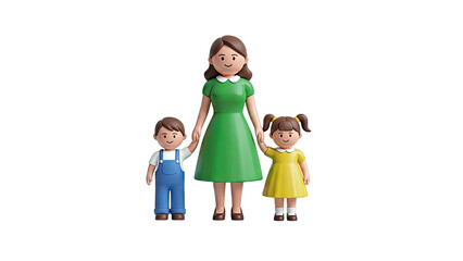 3D render of a woman with two children