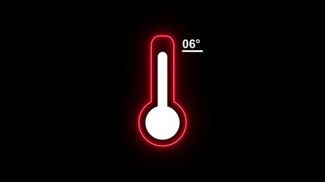 Neon Medical thermometer icon animation. Thats indicates weather temperature 06 degree increse or decline. Thermometer equipment showing hot or cold weather. Alpha channel