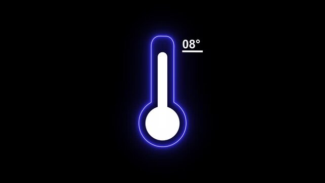 Neon Medical thermometer icon animation. Thats indicates weather temperature 08 degree increse or decline. Thermometer equipment showing hot or cold weather. Alpha channel