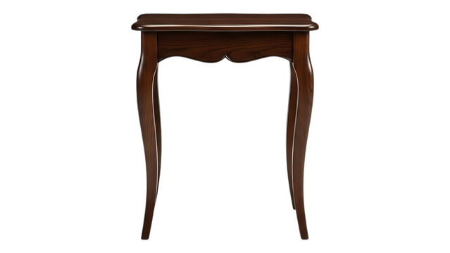 Elegant wooden console table with dark brown finish and curved legs, perfect for interior design and home decor, isolated on transparent background. on transparent background