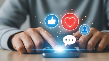 User Interaction with Social Media Icons Like Heart and Comment on Smartphone Screen