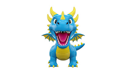 Blue and Yellow Cartoon Dragon with Open Mouth
