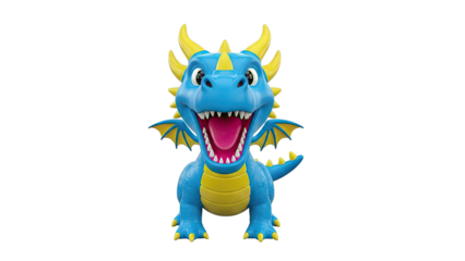 Blue and Yellow Cartoon Dragon with Open Mouth