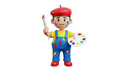 Cartoon Artist with Paintbrush and Palette