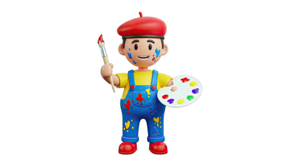 Cartoon Artist with Paintbrush and Palette