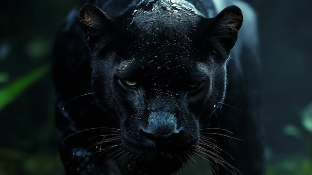 selective focus mysterious panther prowling at night