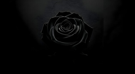 Dramatic black rose in dark setting for gothic romance or funeral memorials, conveying deep emotion and timeless elegance for impactful design projects