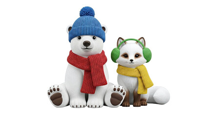 Cute Polar Bear and Fox Friends in Winter Gear