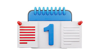 3D Calendar Icon with Date '1' and Notes