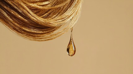 Hair care oil drop and golden hair, aesthetic close up