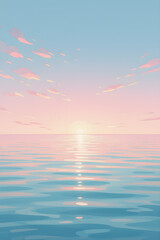 Serene Sunset Over Calm Ocean with Pink and Blue Sky
