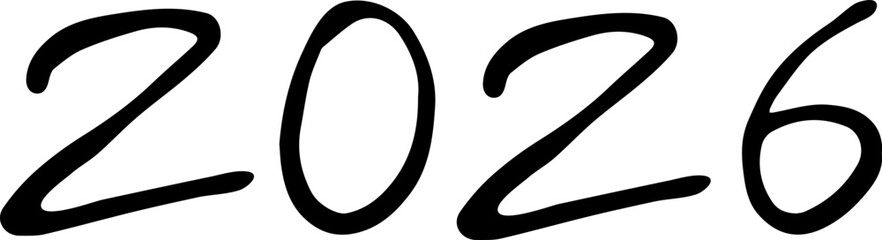 Vector 2026 year black handwriting font. White background grunge style. Isolated typography text for calendar design, flyer, banner, poster © Nueng