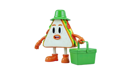 Anthropomorphic Sandwich Character with Picnic Basket