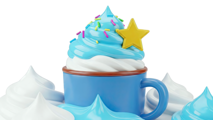 Blue Swirl Cupcake with Star Sprinkles and Whipped Cream