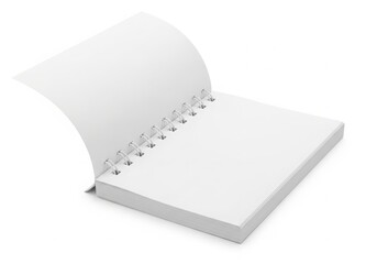 Blank open notebook with spiral binding ready for ideas and notes isolated on white background