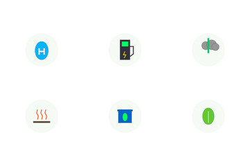 Set of 6 Advanced Green Energy Technology Icons. Hydrogen Fuel, EV Charging, Geothermal, and Carbon Capture Symbols