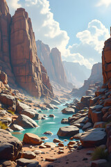 Turquoise River Flows Through Majestic Red Rock Canyon