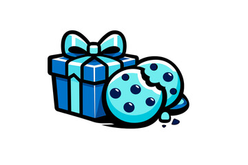 Cookie Gift Icon. Cookie Gift Icon Scene. Simplified box and cookie shapes forming a clear gifting symbol.
