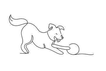 Minimalist Winter Dog. Cheerful dog winter play. Minimalistic one-line drawing cheerful dog interacting with a