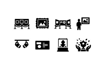 Art Exhibition Icons. Art Exhibition. Filled icon set of Art Exhibition: gallery display, framed artwork,