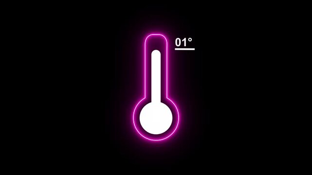 Neon Medical thermometer icon animation. Thats indicates weather temperature 01 degree increse or decline. Thermometer equipment showing hot or cold weather. Alpha channel