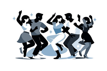 Sparkling Dance Silhouettes. Minimal Sparkle Dance Scene. Simplified silhouettes dancing, a few bright