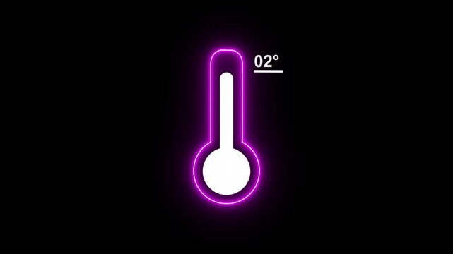 Neon Medical thermometer icon animation. Thats indicates weather temperature 02 degree increse or decline. Thermometer equipment showing hot or cold weather. Alpha channel