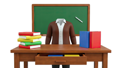 Invisible Teacher at Desk with Books and Chalkboard