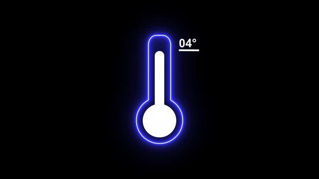 Neon Medical thermometer icon animation. Thats indicates weather temperature 04 degree increse or decline. Thermometer equipment showing hot or cold weather. Alpha channel