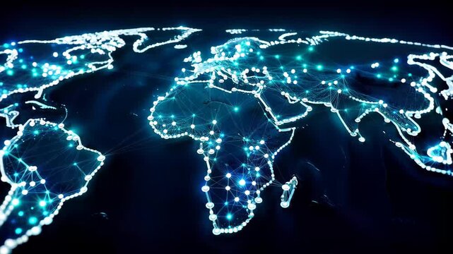 Understanding global connectivity through a digital map showing countries, networks, and connections across the world