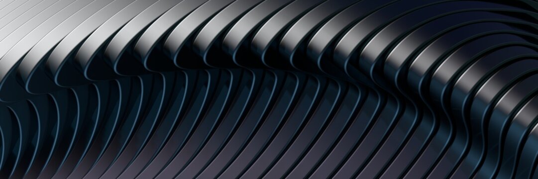 Modern organic architecture detail. Futuristic metal Building. Art banner background with abstract curved shapes. 3D rendering