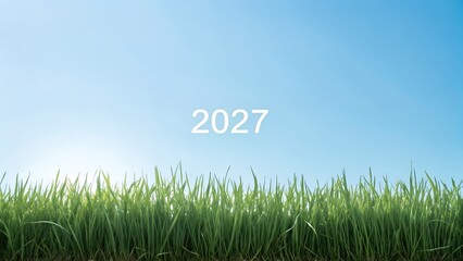Green grass and blue sky with the year 2027