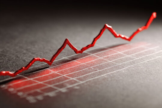 A red line graph show the increase and decrease of something