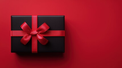 Black gift box with red ribbon on red background black box 1
