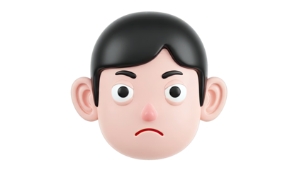 3D Cartoon Boy Face with Sad Expression