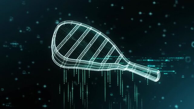 Digital representation of a paddle with flowing binary code elements against a dark backdrop