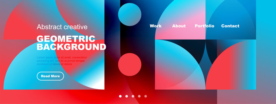Abstract geometric background design. Vibrant colors, gradients, shapes create modern visual experience. Website header illustration.