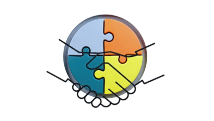 Four-Piece Puzzle with Handshake Symbol