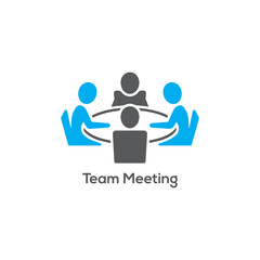 Fototapeta premium Vector business team meeting icon with professional people sitting around a circular table for collaborative communication and strategic planning. 