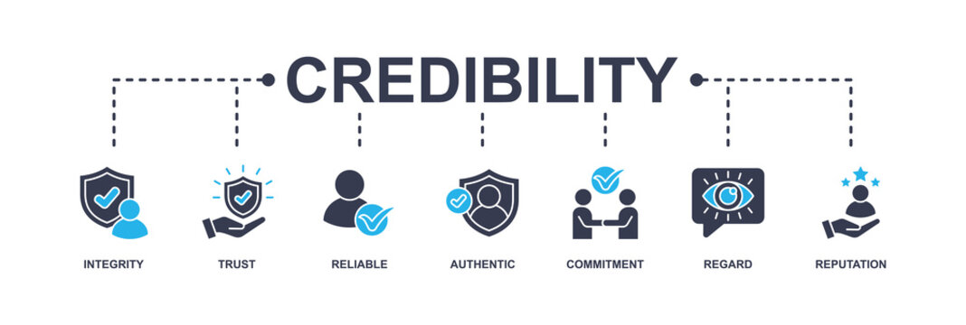Credibility banner web icon vector illustration concept with icon of integrity, trust, reliable, authentic, commitment, regard, and reputation