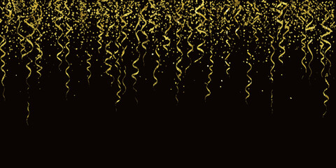 Golden glitter and shimmering ribbons cascading against a dark background