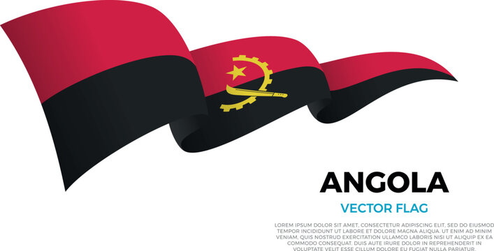 Flag of Angola. Angolan and African Culture. Shining flag with realistic shadows waving in three layers. The elegant curves and realistic shading create a sense of motion