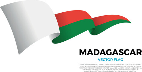 Flag of Madagascar. Malagasy and African Culture. Shining flag with realistic shadows waving in three layers. The elegant curves and realistic shading create a sense of motion