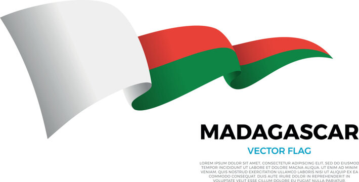 Flag of Madagascar. Malagasy and African Culture. Shining flag with realistic shadows waving in three layers. The elegant curves and realistic shading create a sense of motion - Powered by Adobe