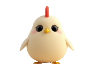 A cute 3d cartoon illustration of a funny yellow baby chick with a white egg isolated on a farm background