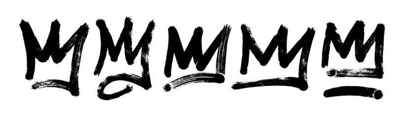 Plakat Bold brush drawn crown set. Grunge graffiti spray painted crown for street art design. Urban grunge bold brush drawn king and queen hats. Vector ink illustration. Punk doodle crown symbols.