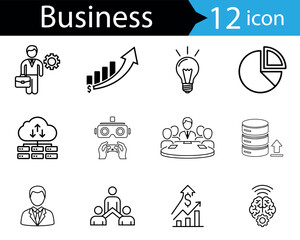 Business and Technology Line Icon Set for Professional Corporate Presentations and Data Analytics