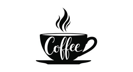 Obraz premium A simple black and white illustration of a coffee cup with steam